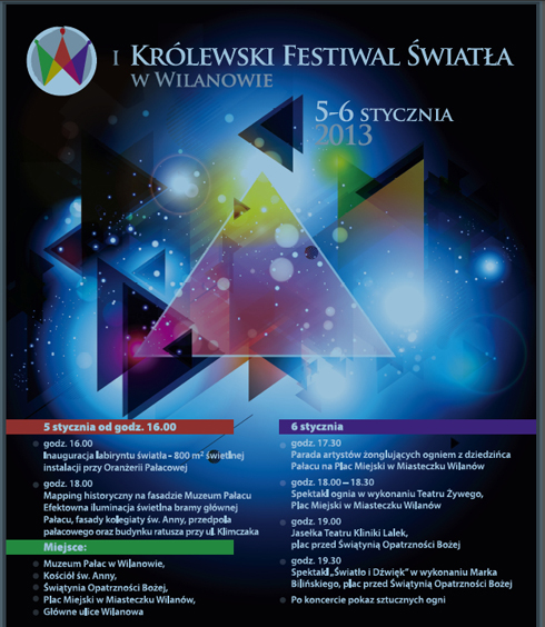 Plakat festiwal światła Wilanów